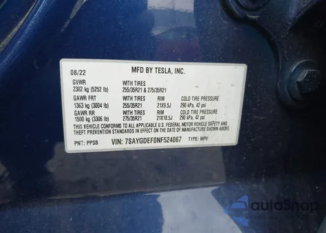 2022 Tesla Model Y Performance Dual Motor All-Wheel Drive z USA, uszkodzony, nr VIN 7SAYGDEF0NF524067